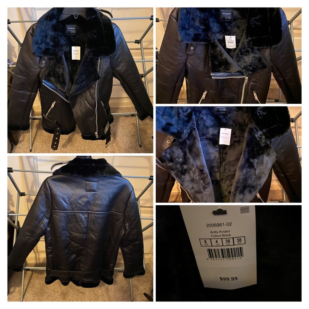 Women Faux Leather Fur Lined Aviator Coat